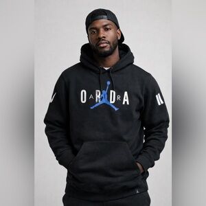 Jordan Men's Black Hoodie with Blue Accents